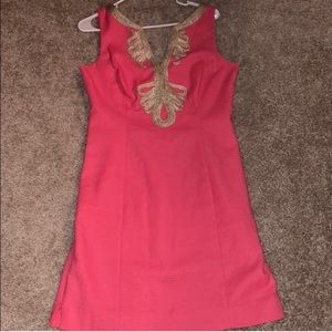Lily Pulitzer shift dress with gold detailing!